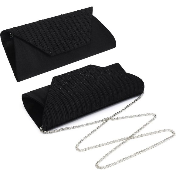 Women's Black Evening Cocktail Prom Formal Party Clutches Glitter Rhinestones - Picture 2 of 6